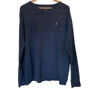 POLO RALPH LAUREN Dark Blue Cotton V-Neck Long Sleeve Tee T-Shirt - Size XL